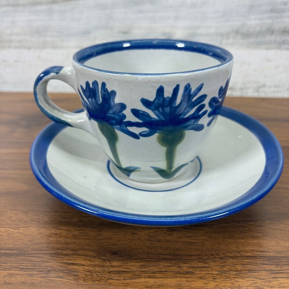Louisville Stoneware Cornflower Tea Cup and Saucer‎ Hand Painted